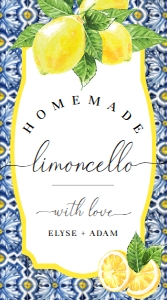 POS-BLY-6-B2121 - POSITANO BLUE TILE - LEMONS - HOMEMADE LIMONCELLO FAVOUR TAGS - 5cm x 9cm: POS-BLY-6-B2121 - POSITANO BLUE TILE - LEMONS - HOMEMADE LIMONCELLO FAVOUR TAGS