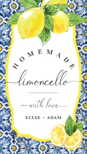 POS-BLY-6-B2121 - POSITANO BLUE TILE - LEMONS - HOMEMADE LIMONCELLO FAVOUR TAGS - 2" x 3.5": POS-BLY-6-B2121 - POSITANO BLUE TILE - LEMONS - HOMEMADE LIMONCELLO FAVOUR TAGS