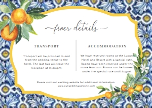 POS-BLO-2-B357 - POSITANO BLUE TILE - ORANGES - DETAILS CARD - A7: POS-BLO-1-B359 - POSITANO BLUE TILE - ORANGES - WEDDING INVITATION SUITE
