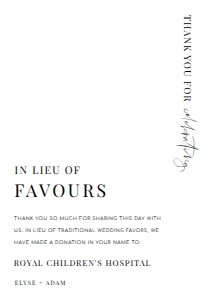 EST-WHT-7-B2141 - ESTELLE - WHITE - IN LIEU OF FAVOURS SIGN - A4: EST-WHT-7-B2141 - ESTELLE - WHITE - IN LIEU OF FAVOURS SIGN