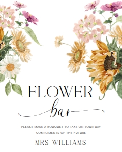 MEW-WHT-7-B2156 - MEWS FLORAL - WHITE - FLOWER BAR SIGN - 8" x 10": MEW-WHT-7-B2156 - MEWS FLORAL - WHITE - FLOWER BAR SIGN