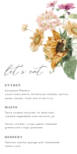 MEW-WHT-12-B2159 - MEWS FLORAL - WHITE - MENU - 4" x 8": MEW-WHT-12-B2159 - MEWS FLORAL - WHITE - MENU