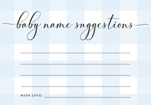 GIN-BLU-10-B2168 - GINGHAM - BLUE - BABY NAME SUGGESTIONS CARD - 3.5" x 5": GIN-BLU-7-B2333 - GINGHAM - BLUE - BABY NAME SUGGESTIONS SIGN AND CARD