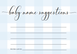 GIN-BLU-10-B2168 - GINGHAM - BLUE - BABY NAME SUGGESTIONS CARD - A7: GIN-BLU-7-B2333 - GINGHAM - BLUE - BABY NAME SUGGESTIONS SIGN AND CARD