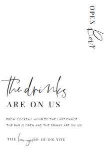 EST-WHT-7-B2170 - ESTELLE - WHITE - OPEN BAR SIGN - 5" x 7": EST-WHT-7-B2170 - ESTELLE - WHITE - OPEN BAR SIGN