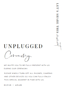 EST-WHT-7-B2171 - ESTELLE - WHITE - UNPLUGGED CEREMONY SIGN - 5" x 7": EST-WHT-7-B2171 - ESTELLE - WHITE - UNPLUGGED CEREMONY SIGN