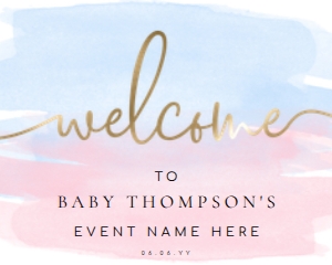 WAT-PNB-3-B005 - WATERCOLOUR PINK BLUE GOLD - WELCOME SIGN - 16" x 20": WAT-PNB-3-B005 - WATERCOLOUR PINK BLUE GOLD - WELCOME SIGN