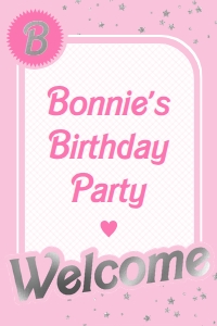 BAR-PNK-3-B2582 - BARBIE - PINK SILVER - WELCOME SIGN - 24" x 36": BAR-PNK-3-B2582 - BARBIE - PINK SILVER - WELCOME SIGN