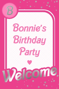 BAR-HPK-3-B1545 - BARBIE - HOT PINK SILVER - WELCOME SIGN - 24" x 36": BAR-HPK-3-B1814 - BARBIE - HOT PINK SILVER - WELCOME SIGN