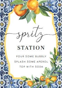 POS-BLO-7-B2176 - POSITANO BLUE TILE - ORANGE - SPRITZ STATION SIGN - 5" x 7": POS-BLO-7-B2176 - POSITANO BLUE TILE - ORANGE - SPRITZ STATION SIGN