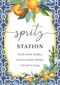 POS-BLO-7-B2176 - POSITANO BLUE TILE - ORANGE - SPRITZ STATION SIGN - A4: POS-BLO-7-B2176 - POSITANO BLUE TILE - ORANGE - SPRITZ STATION SIGN