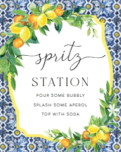 POS-BOL-7-B2176 - POSITANO BLUE TILE - ORANGE LEMON - SPRITZ STATION SIGN - 8" x 10": POS-BOL-7-B2176 - POSITANO BLUE TILE - ORANGE LEMON - SPRITZ STATION SIGN