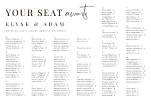 EST-WHT-4-B2185 - ESTELLE - WHITE - ALPHABETICAL YOUR SEAT AWAITS SEATING CHART - LANDSCAPE - 24" x 36": EST-WHT-4-B2185 - ESTELLE - WHITE - ALPHABETICAL YOUR SEAT AWAITS SEATING CHART