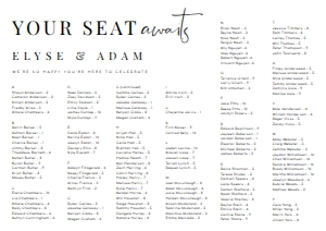 EST-WHT-4-B2185 - ESTELLE - WHITE - ALPHABETICAL YOUR SEAT AWAITS SEATING CHART - LANDSCAPE - A1: EST-WHT-4-B2185 - ESTELLE - WHITE - ALPHABETICAL YOUR SEAT AWAITS SEATING CHART