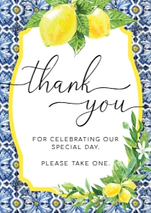 POS-BLY-7-B2192 - POSITANO BLUE TILE - LEMONS - THANK YOU SIGN - A4: POS-BLY-7-B2192 - POSITANO BLUE TILE - LEMONS - THANK YOU SIGN
