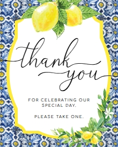 POS-BLY-7-B2192 - POSITANO BLUE TILE - LEMONS - THANK YOU SIGN - 8" x 10": POS-BLY-7-B2192 - POSITANO BLUE TILE - LEMONS - THANK YOU SIGN