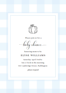 GIN-BLU-1-B2193 - GINGHAM - BLUE PUMPKIN - BABY SHOWER INVITATION - 5" x 7": GIN-BLU-1-B2195 - GINGHAM - BLUE PUMPKIN - BABY SHOWER INVITATION SUITE