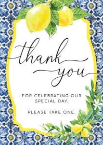POS-BLY-7-B2192 - POSITANO BLUE TILE - LEMONS - THANK YOU SIGN - 5" x 7": POS-BLY-7-B2192 - POSITANO BLUE TILE - LEMONS - THANK YOU SIGN