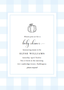 GIN-BLU-1-B2193 - GINGHAM - BLUE PUMPKIN - BABY SHOWER INVITATION - A6: GIN-BLU-1-B2195 - GINGHAM - BLUE PUMPKIN - BABY SHOWER INVITATION SUITE