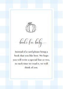 GIN-BLU-2-B2194 - GINGHAM - BLUE PUMPKIN - BOOKS FOR BABY CARD - A7: GIN-BLU-1-B2195 - GINGHAM - BLUE PUMPKIN - BABY SHOWER INVITATION SUITE