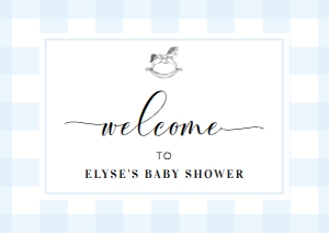 GIN-BLU-3-B2198 - GINGHAM - BLUE ROCKING HORSE - WELCOME SIGN - LANDSCAPE - A1: GIN-BLU-3-B2198 - GINGHAM - BLUE ROCKING HORSE - WELCOME SIGN