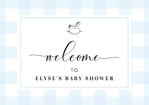 GIN-BLU-3-B2198 - GINGHAM - BLUE ROCKING HORSE - WELCOME SIGN - LANDSCAPE - A2: GIN-BLU-3-B2198 - GINGHAM - BLUE ROCKING HORSE - WELCOME SIGN