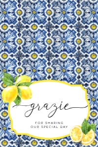 POS-BLY-8-B367 - POSITANO BLUE TILE - LEMONS - GRAZIE FOLDED CARD - 4" x 3": POS-BLY-8-B367 - POSITANO BLUE TILE - LEMONS - THANK YOU CARD