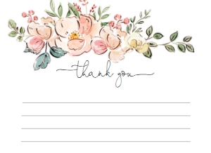 CAM-MLT-8-B1161 - CAMBRIDGE FLORAL - MULTI - THANK YOU FLAT CARD - 4" x 5.5": CAM-MLT-8-B1161 - CAMBRIDGE FLORAL - MULTI - THANK YOU CARD