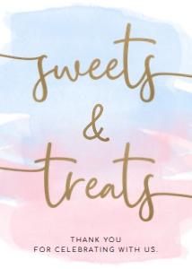 WAT-PNB-7-B1928 - WATERCOLOUR PINK BLUE - GOLD - SWEETS AND TREATS SIGN - 5" x 7": WAT-PNB-7-B1928 - WATERCOLOUR PINK BLUE - GOLD - SWEETS AND TREATS SIGN