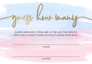 WAT-PNB-10-B506 - WATERCOLOUR PINK BLUE - GOLD - GUESS HOW MANY CARDS - 3.5" x 5": WAT-PNB-10-B508 - WATERCOLOUR PINK BLUE - GOLD FOIL - GUESS HOW MANY SIGN AND CARD