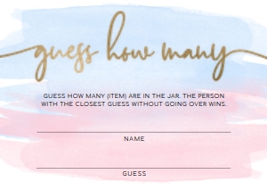 WAT-PNB-10-B506 - WATERCOLOUR PINK BLUE - GOLD - GUESS HOW MANY CARDS - A6: WAT-PNB-10-B508 - WATERCOLOUR PINK BLUE - GOLD FOIL - GUESS HOW MANY SIGN AND CARD