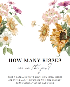 MEW-WHT-7-B2207 - MEWS FLORAL - WHITE - GUESS HOW MANY GAME SIGN - 8" x 10": MEW-WHT-10-B2209 - MEWS FLORAL - WHITE - GUESS HOW MANY GAME SIGN AND CARD