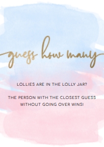 WAT-PNB-10-B507 - WATERCOLOUR PINK BLUE - GOLD FOIL - GUESS HOW MANY SIGN - PORTRAIT - A4: WAT-PNB-10-B508 - WATERCOLOUR PINK BLUE - GOLD FOIL - GUESS HOW MANY SIGN AND CARD