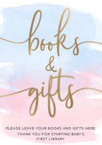 WAT-PNB-7-B362 - WATERCOLOUR PINK BLUE - GOLD - BOOKS AND GIFTS SIGN - A4: WAT-PNB-7-B362 - WATERCOLOUR PINK BLUE - GOLD - BOOKS AND GIFTS SIGN