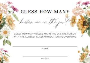 MEW-WHT-10-B2208 - MEWS FLORAL - WHITE - GUESS HOW MANY GAME CARD - 3.5" x 5": MEW-WHT-10-B2209 - MEWS FLORAL - WHITE - GUESS HOW MANY GAME SIGN AND CARD