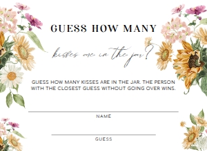MEW-WHT-10-B2208 - MEWS FLORAL - WHITE - GUESS HOW MANY GAME CARD - 4" x 5.5": MEW-WHT-10-B2209 - MEWS FLORAL - WHITE - GUESS HOW MANY GAME SIGN AND CARD