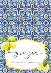 POS-BLY-8-B367 - POSITANO BLUE TILE - LEMONS - GRAZIE FOLDED CARD - A6: POS-BLY-8-B367 - POSITANO BLUE TILE - LEMONS - THANK YOU CARD