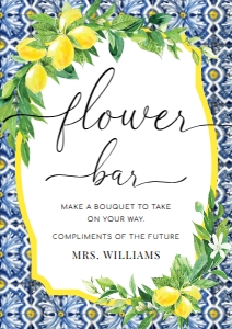 POS-BLY-7-B2221 - POSITANO BLUE TILE - LEMONS - FLOWER BAR SIGN - A4: POS-BLY-7-B2221 - POSITANO BLUE TILE - LEMONS - FLOWER BAR SIGN