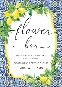 POS-BLY-7-B2221 - POSITANO BLUE TILE - LEMONS - FLOWER BAR SIGN - 5" x 7": POS-BLY-7-B2221 - POSITANO BLUE TILE - LEMONS - FLOWER BAR SIGN