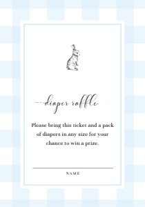 GIN-BLU-2-B2236 - GINGHAM - BLUE BUNNY - RAFFLE TICKET - 3.5" x 5": GIN-BLU-7-B2501 - GINGHAM - BLUE BUNNY - DIAPER RAFFLE SIGN AND TICKET