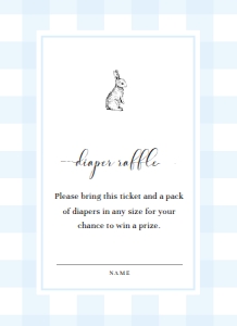 GIN-BLU-2-B2236 - GINGHAM - BLUE BUNNY - RAFFLE TICKET - 4" x 5.5": GIN-BLU-7-B2501 - GINGHAM - BLUE BUNNY - DIAPER RAFFLE SIGN AND TICKET