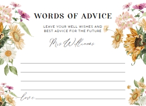 MEW-WHT-10-B2253 - MEWS FLORAL - WHITE - WORDS OF ADVICE CARD - 4" x 5.5": MEW-WHT-7-B2254 - MEWS FLORAL - WHITE - WORDS OF ADVICE SIGN AND CARD SET