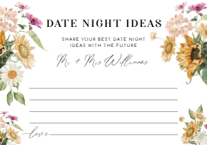 MEW-WHT-10-B2255 - MEWS FLORAL - WHITE - DATE NIGHT IDEAS CARD - 3.5" x 5": MEW-WHT-7-B2256 - MEWS FLORAL - WHITE - DATE NIGHT IDEAS SIGN AND CARD SET