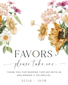 MEW-WHT-7-B2257 - MEWS FLORAL - WHITE - FAVOURS SIGN - 8" x 10": MEW-WHT-7-B2257 - MEWS FLORAL - WHITE - FAVOURS SIGN
