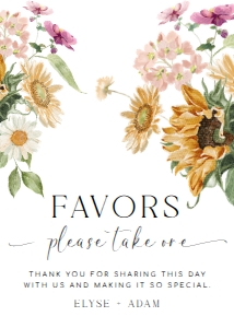 MEW-WHT-7-B2257 - MEWS FLORAL - WHITE - FAVOURS SIGN - 5" x 7": MEW-WHT-7-B2257 - MEWS FLORAL - WHITE - FAVOURS SIGN