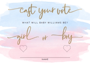 WAT-PNB-10-B2267 - WATERCOLOUR PINK BLUE - GOLD - CAST YOUR VOTE CARD - 3.5" x 5": WAT-PNB-10-B2267 - WATERCOLOUR PINK BLUE - GOLD - CAST YOUR VOTE CARD