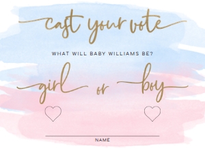 WAT-PNB-10-B2267 - WATERCOLOUR PINK BLUE - GOLD - CAST YOUR VOTE CARD - 4" x 5.5": WAT-PNB-10-B2267 - WATERCOLOUR PINK BLUE - GOLD - CAST YOUR VOTE CARD