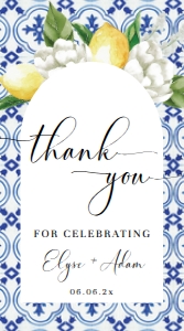 MED-BLU-6-B2312 - THE MED - LEMONS - THANK YOU TAGS - ARCH - 5cm x 9cm: MED-BLU-6-B2312 - THE MED - LEMONS - THANK YOU FAVOURS TAGS - ARCH