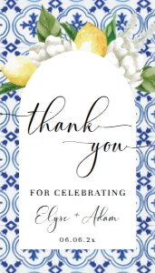MED-BLU-6-B2312 - THE MED - LEMONS - THANK YOU TAGS - ARCH - 2" x 3.5": MED-BLU-6-B2312 - THE MED - LEMONS - THANK YOU FAVOURS TAGS - ARCH