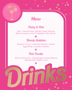 BAR-HPK-7-B1546 - BARBIE - HOT PINK GOLD - DRINKS MENU SIGN - 8" x 10": BAR-HPK-7-B1546 - BARBIE - HOT PINK GOLD - DRINKS MENU SIGN
